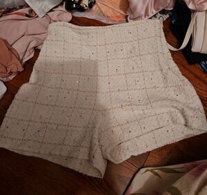 Zara Cream Tweed High-Waist Shorts with Subtle Sequins